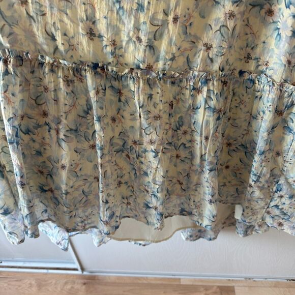 American Eagle Womens Floral Flutter Sleeve Smocked Midi Dress Blue Large NWT - Picture 3 of 7